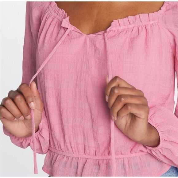 Lush Women’s XL Cori Ruffled Crop Long Sleeve Blouse Pink Boho - Picture 2 of 11